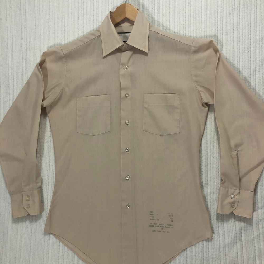 Sears Perma-Prest Mens Dress Shirt Long‎ Sleeve Button Up Work Beige 14 1/2